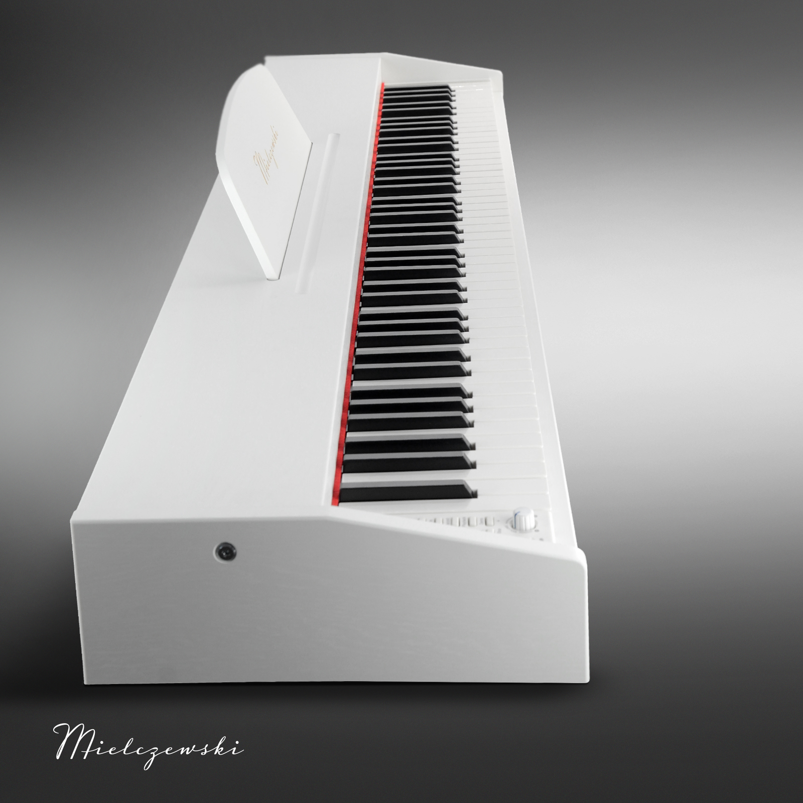 Białe pianino cyfrowe Mielczewski Aria I w nowoczesnej, kompaktowej obudowie