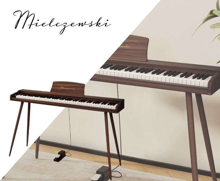 Pianino cyfrowe z nogami VIRELAI brązowe Mielczewski – widok główny instrumentu