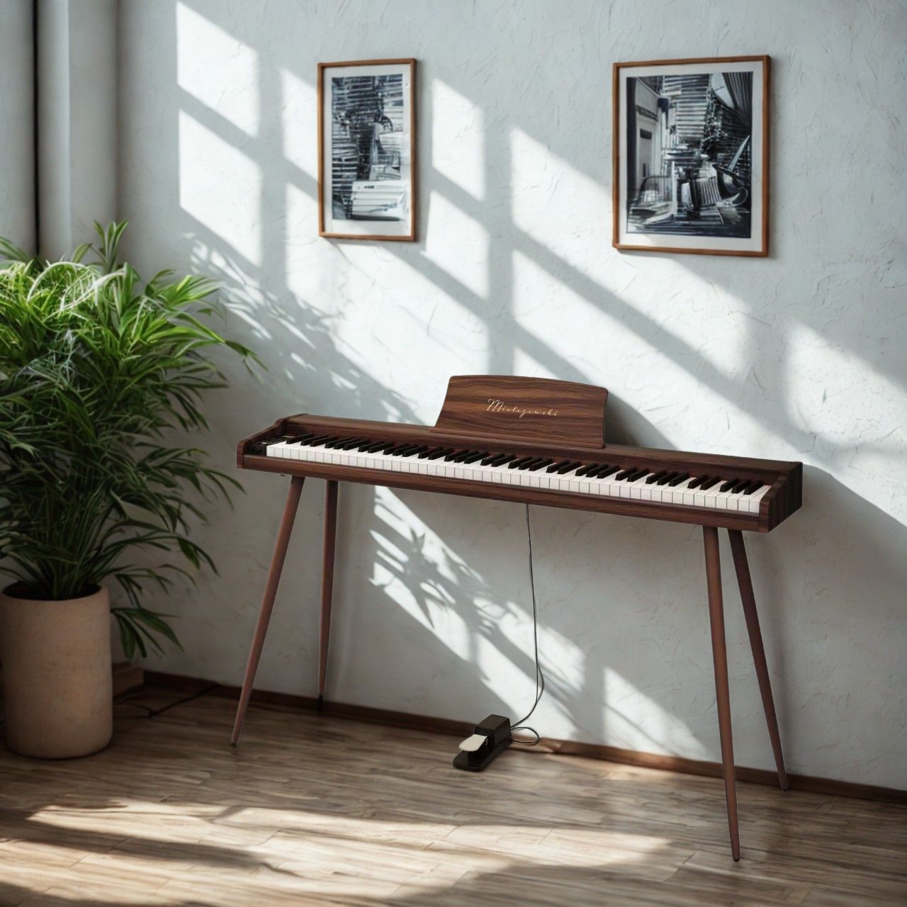 Pianino VIRELAI brązowe – elegancka obudowa z nogami i kompaktowa forma